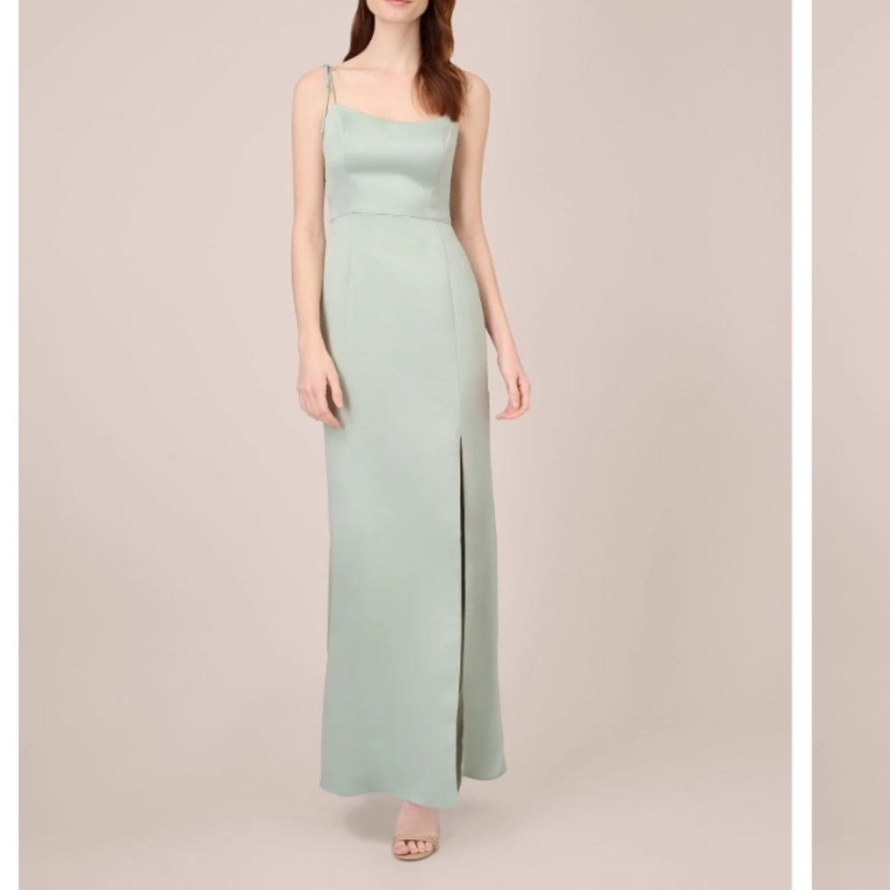 Adrianna Papel Satin Crepe Long Maxi Gown In Willow Sz-10